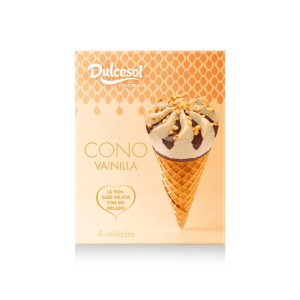 Clásico cono de helado de vainilla, cremoso y delicioso, con textura suave y sabor auténtico. Perfecto para disfrutar en cualquier momento del día.
