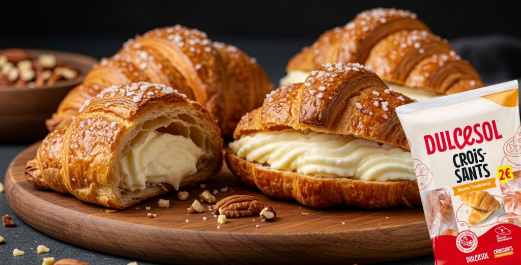 Los croissants rellenos de cacao Dulcesol son suaves, esponjosos y con un interior cremoso de cacao que los convierte en irresistibles.