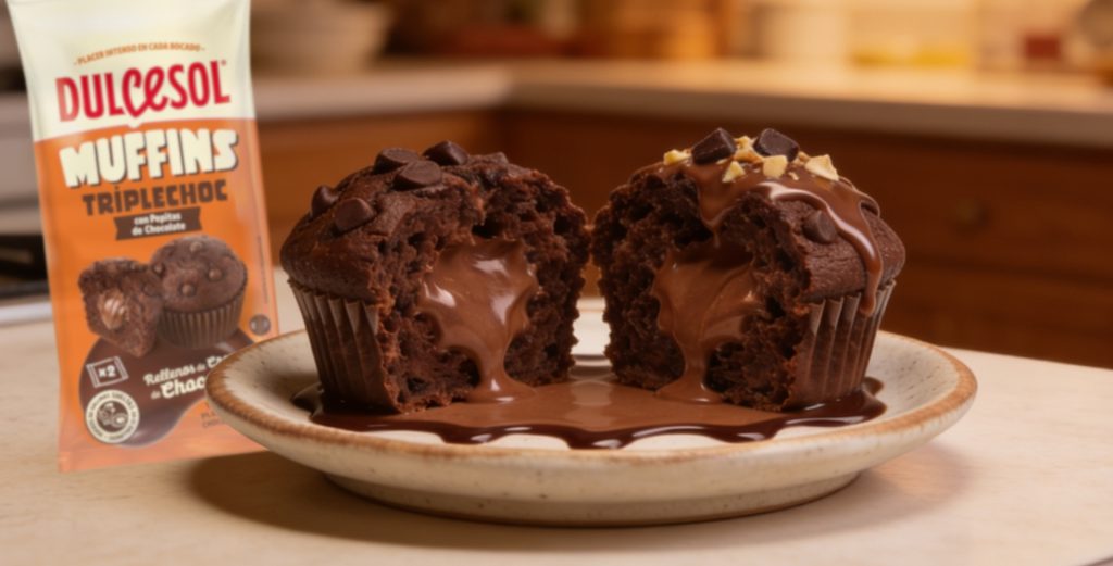 Los muffins rellenos de crema de chocolate con leche Dulcesol son suaves, esponjosos y con un interior cremoso.