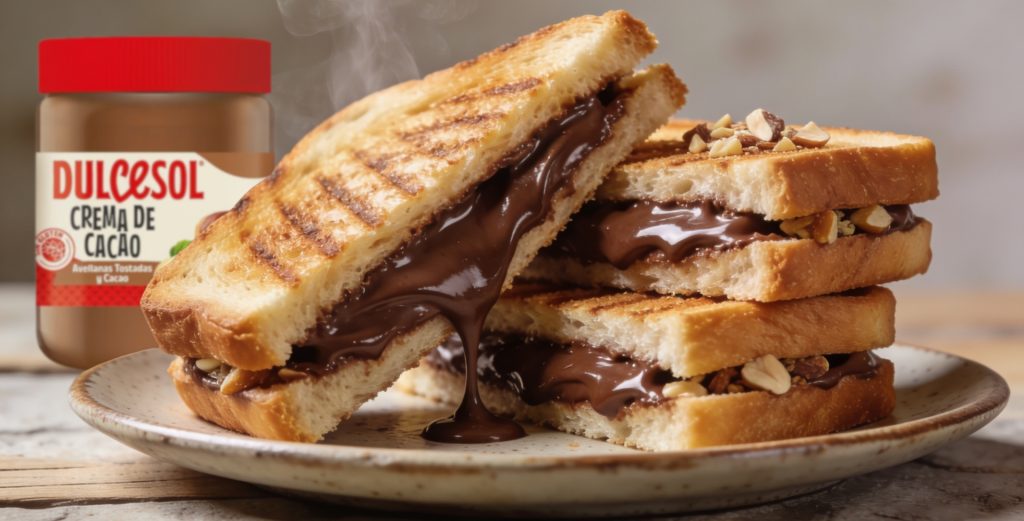 En esta receta, la crema de cacao Dulcesol se convierte en el elemento central de un bocado caliente y crujiente.