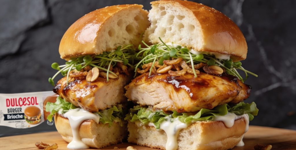 En esta receta, el Burger Brioche Dulcesol 4U se transforma en la base de un bocado gourmet donde su textura suave y ligera juega un papel clave.