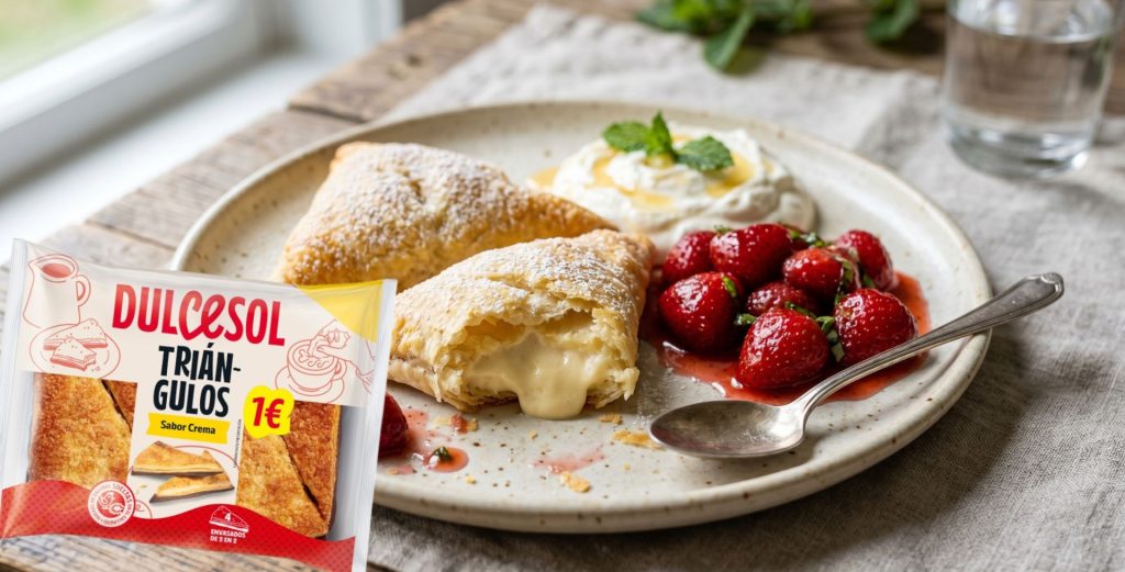 Los triángulos de crema Dulcesol combinan una masa suave con un relleno cremoso sabor vainilla, lo que los convierte en una base perfecta.