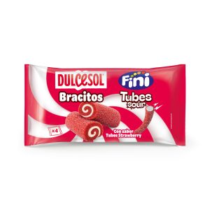 Bracitos con sabor tubes strawberry Dulcesol y Fini, dulces e ideales para desayunos, meriendas o disfrutar como snack en cualquier momento.