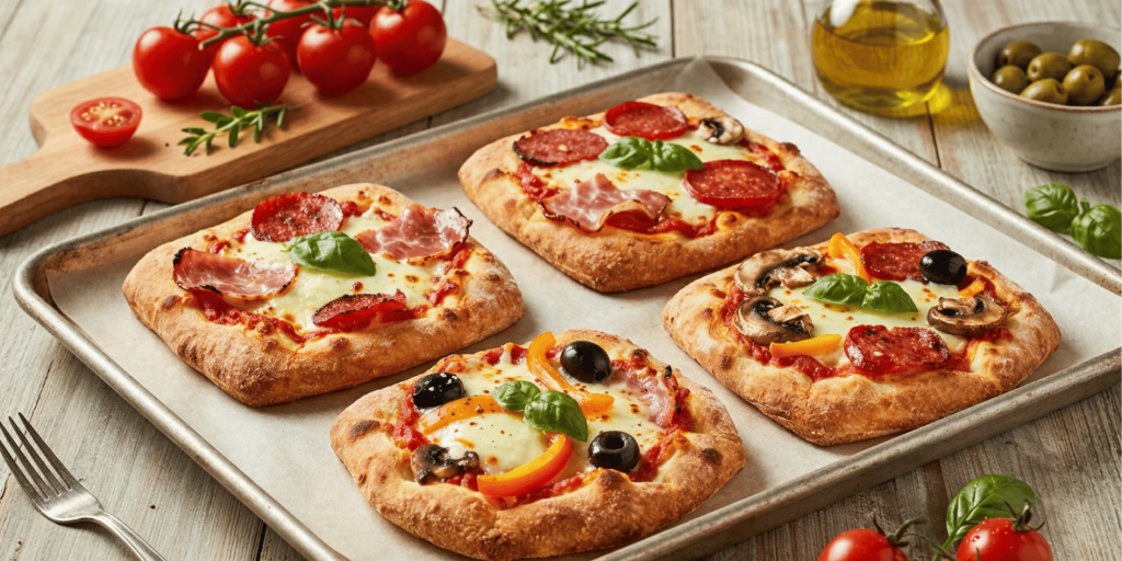 Las Focaccias de Dulcesol son la base perfecta para crear mini pizzas rápidas y sabrosas. Una receta ideal para cenas o comidas en familia.