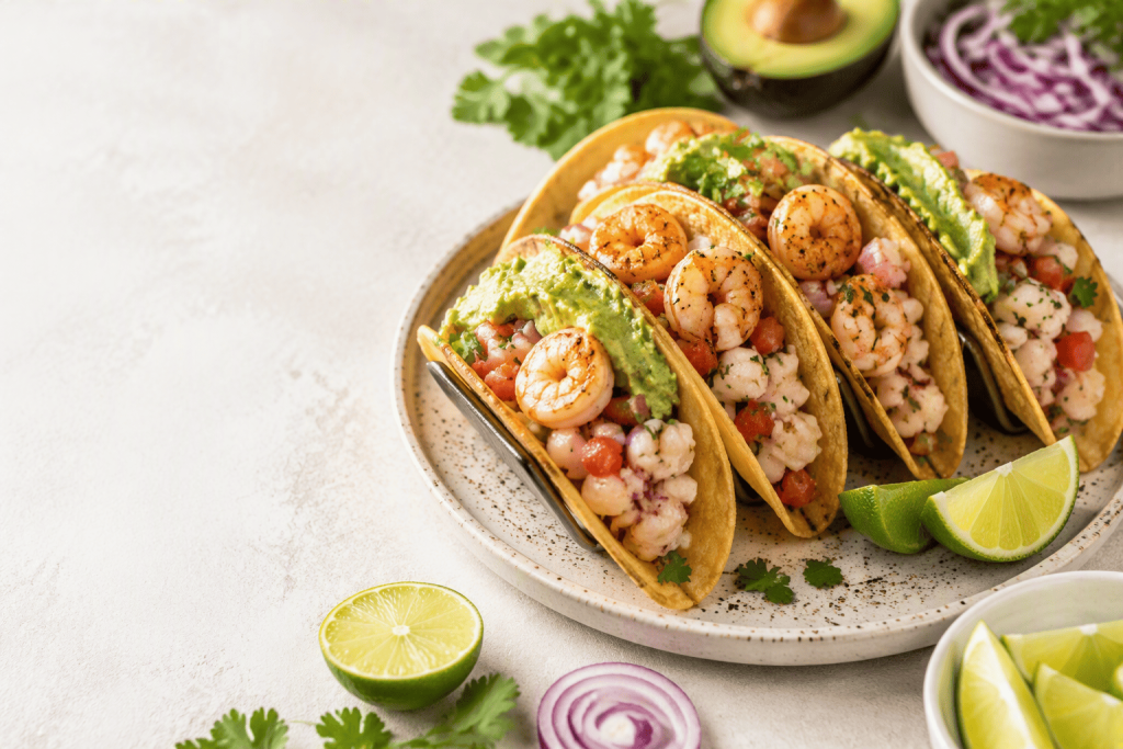 Tacos de ceviche con gambas